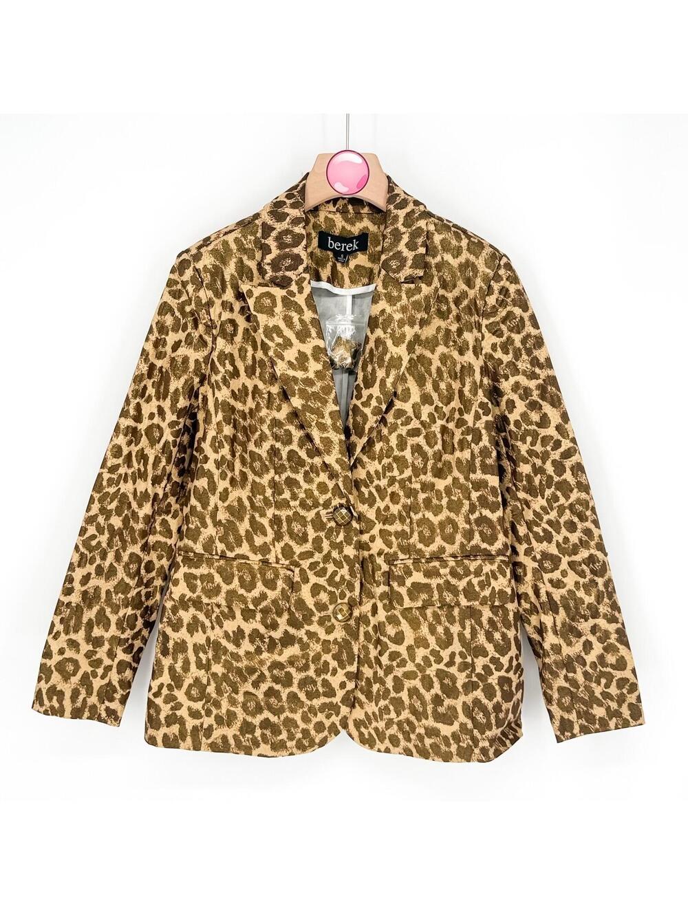 Berek Leopard Print Gold Blazer Jacket Glam Animal Print Women’s Small NWT